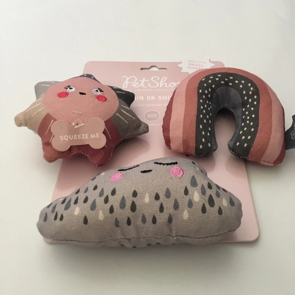 Dog Toys 3 Plush for Small Dogs Squeakers “Rain or Shine” Sun Cloud Rainbow Set